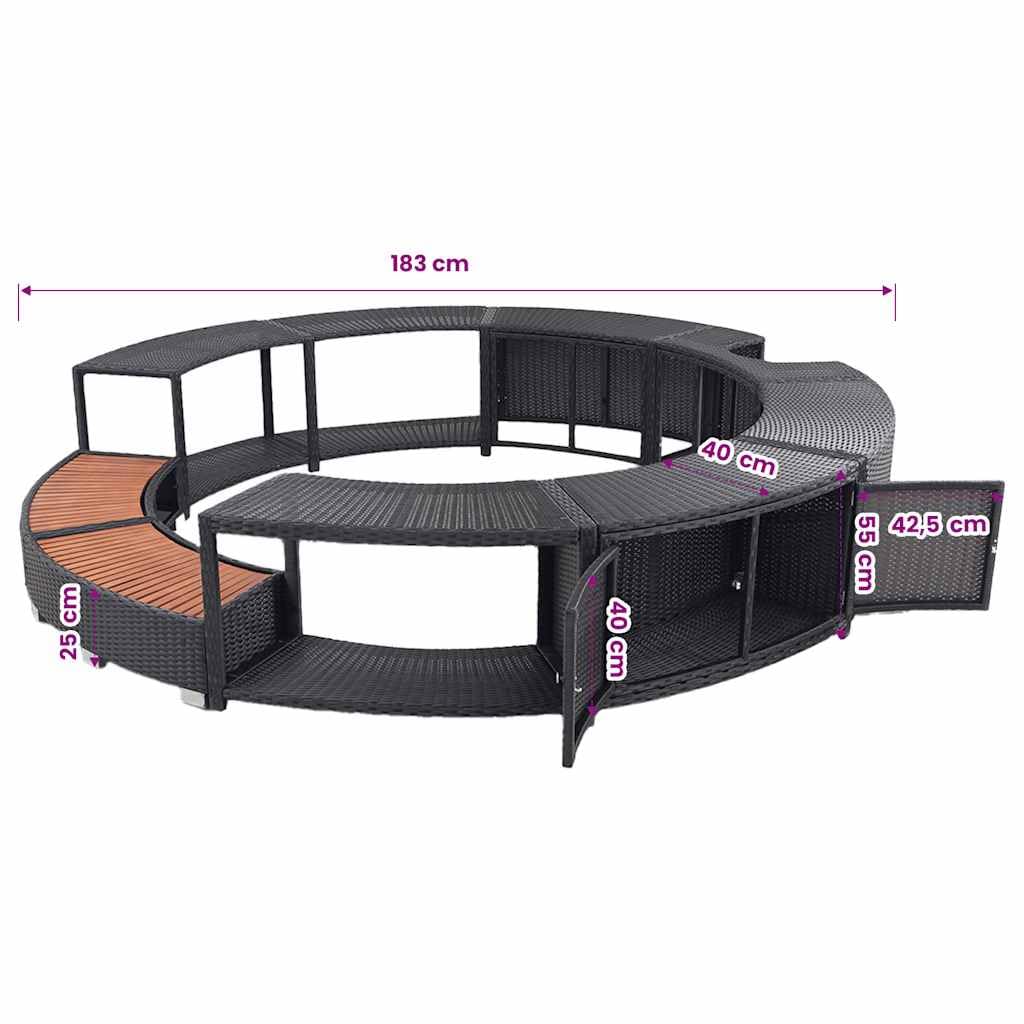 vidaXL Borde Soporte Redondo de Bañera Hidromasaje SPA Ratán Sintético Negro