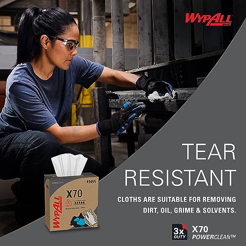 Image of WypAll X70 Extended Use Reusable Cloths (41455), POP-UP Box, Long Lasting Performance, White (10 boxes of 100 wipes)