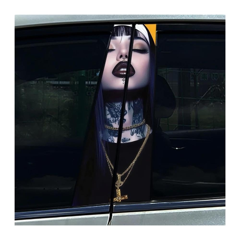 Decorative Items 2pcs Nun Sister Car Center Pillar Sticker Protective Film(E)