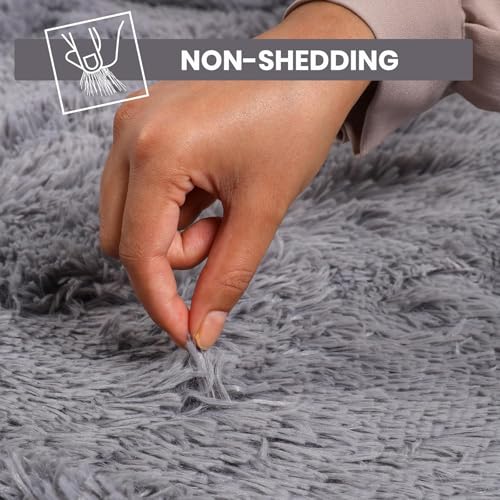 Grand tapis de salon poil long shaggy gris 110x190 cm pour chambre - 4