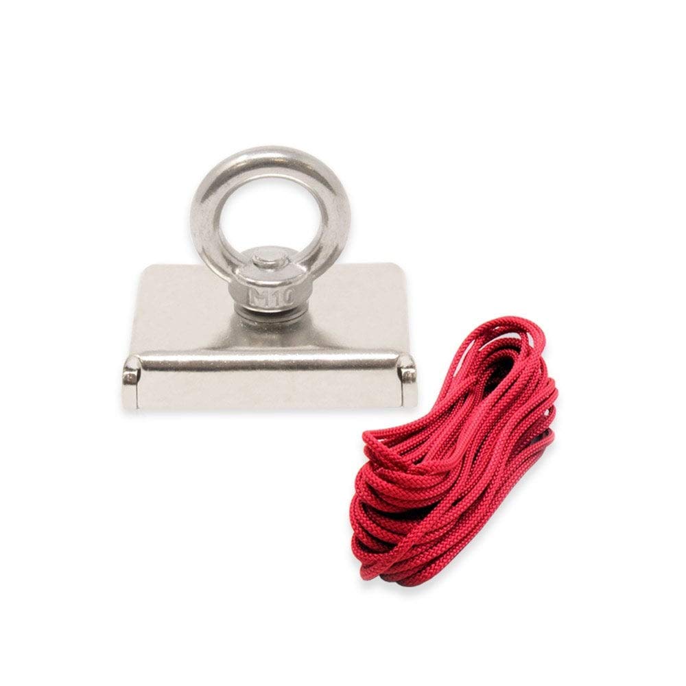 N42 Pot Neodymium Pot Magnet Con Eyebolt M10 E Una Corda Da 10 M Per Pesca A Magnete, Recupero E Caccia Al Tesoro - 75mm x 55mm x 20mm - 110kg Di Tiro - Pacco Di 10