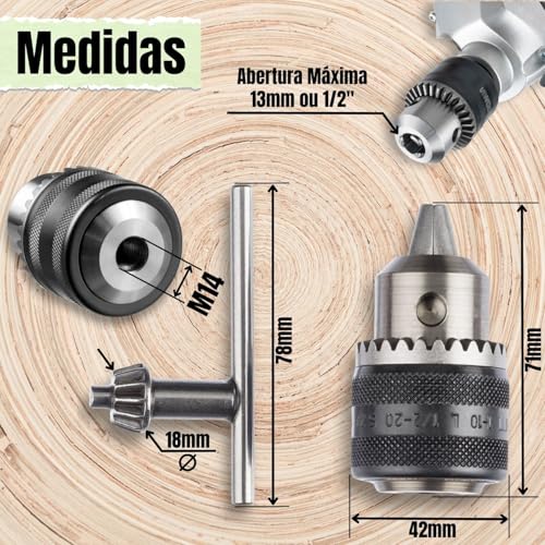Mandril com Chave Rosca M14 Universal 1,5-13mm Castanhas Reforçado Taladro Esmerilhadeira Lixadeira