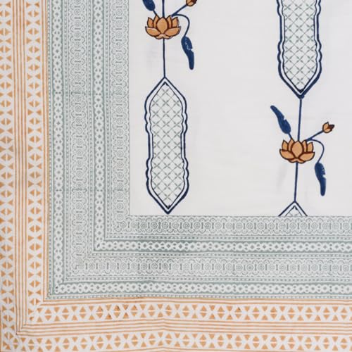 Image of Padma Premium Hand Block Printed Bedsheet | Bed Sheet Flatsheet | Pure Cotton | Double Bed King Size 108 inchx108 inch | 300 TC Bedsheets | Includes 2 Pillow Covers | Flower Spread
