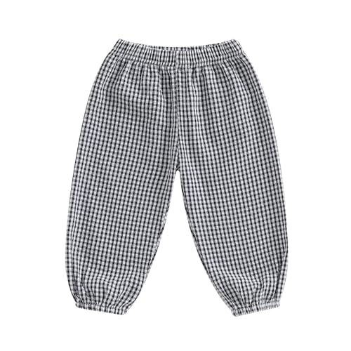 Nibbcoa Kids Toddler Boys Girls Gingham Pants Elastic Waist Plaid Loose Baggy Trousers Casual Spring Fall Bottoms Sweatpants (P-Black, 2-3 Years)