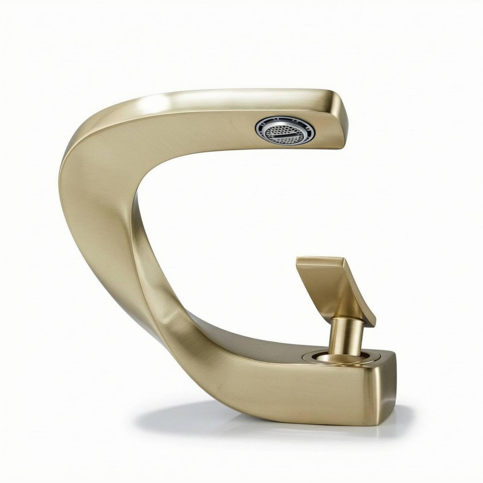 Vanity Faucet with Integrated Aerator Sculptural Single-Hole Lavatory Faucet Modern Basin Mixer with Single Lever for Washbasin Brushed Gold-image-8