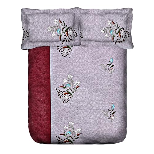 Image of Swayam Veda Collection Superior Comfort Pure Cotton 160TC Floral Print King Bedsheet with 2 Pillow Covers - Grey