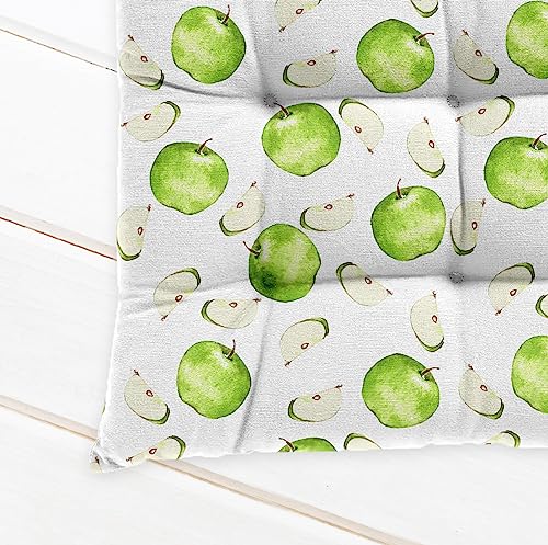 Image of Cotton Shell with Mixed Fiber Filled Printed Chair Cushion -Green Apple (Pack of 1)