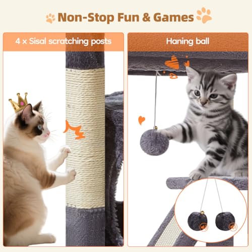 Image of Taoqimiao Cat Tree,37.8-Inch Cat Tower for Indoor Cats,Suitable for Kittens with Luxurious cat condo with Adjustable Baskets and Luxurious Perch MS029SG Smoky Gray