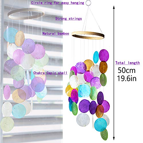 Yu Feng Rainbow Capiz Seashell Wind Chimes Outdoor Indoor Hanging Handmade Painted Colorful Beach Coast Ocean Home Decorative Hanging Mobiles Memorial Sympthy Gift thumb #1