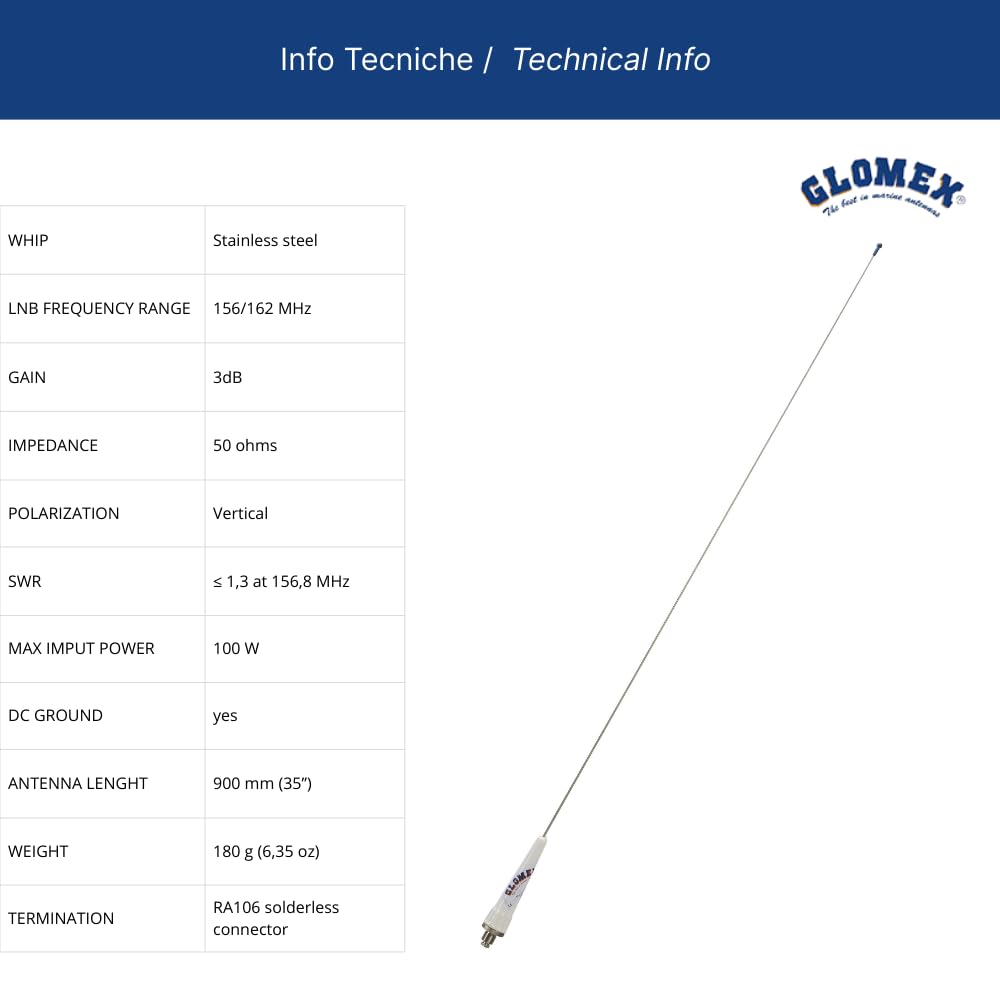 Glomex VHF - 3DB - 900MM - Acero INOX SIN CABL