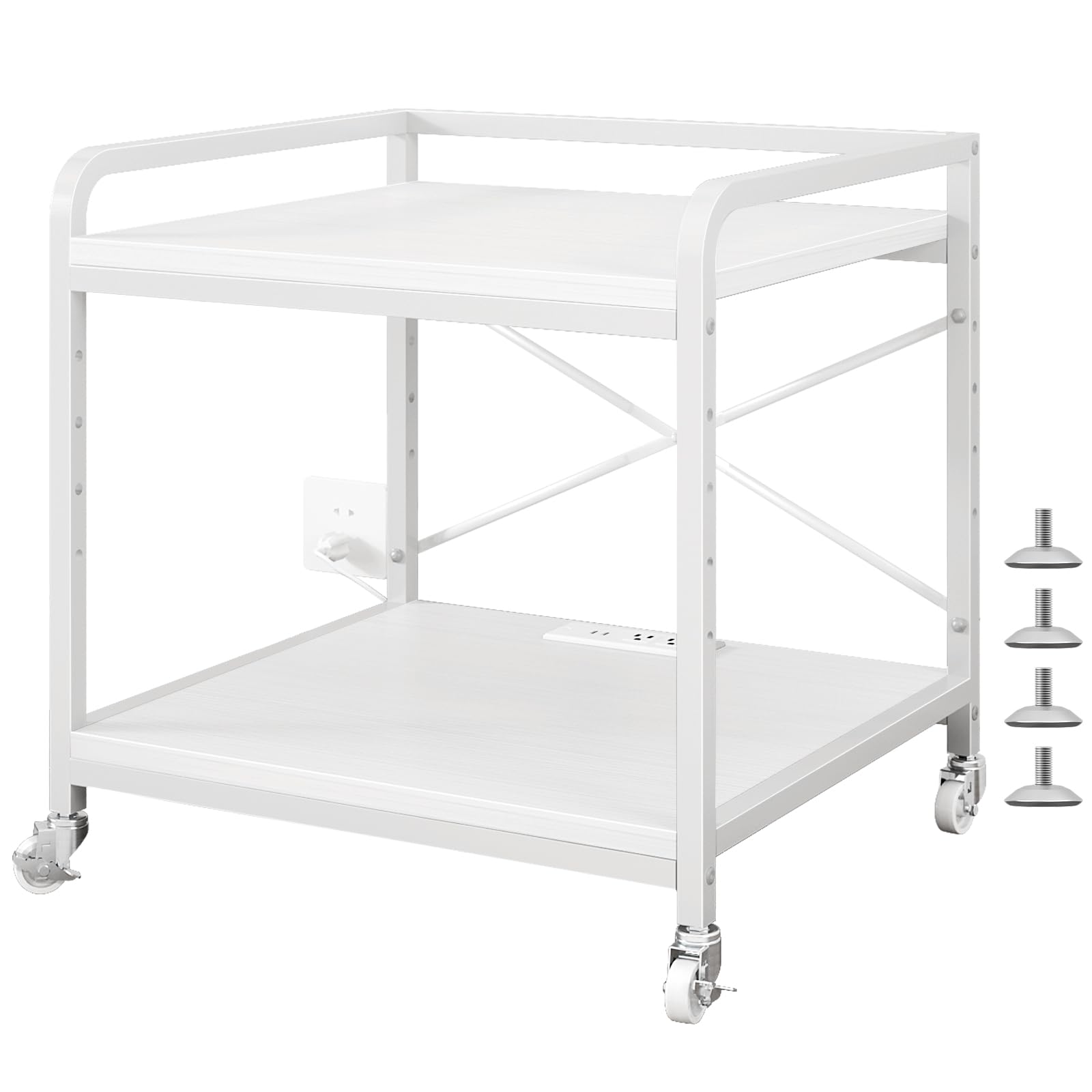 METYERRY Under Desk Printer Stand with Power Outlet Large Printer Table with Adjustable Shelf,Industrial Wheels, 20 Inches Deep 2 Tier Rolling Printer