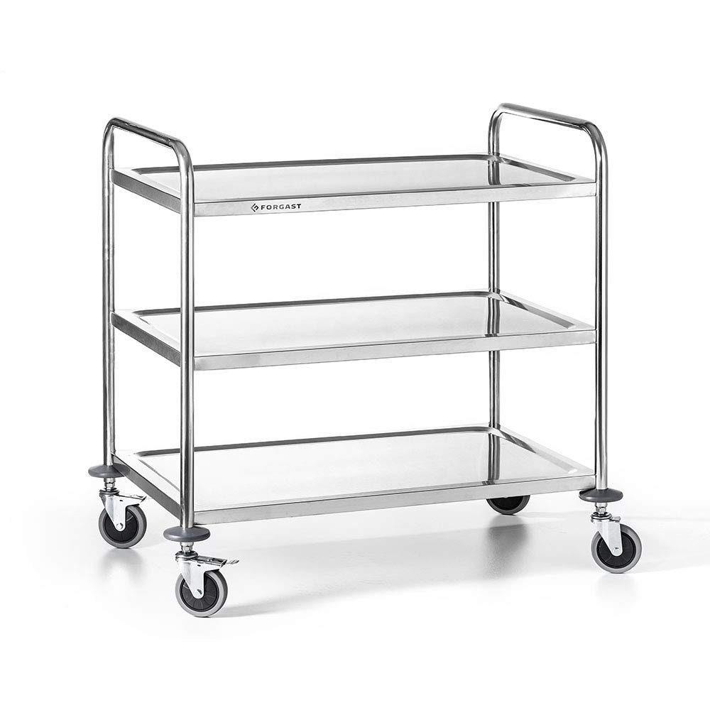 Carrello di Servizio Con Ruote in Acciaio Inox, 3 Ripiani, Dimensioni 86x54x94 cm, Carrello Portavivande, Carrello Pieghevole da Cucina, Per Ristorante, Hotel, Scuola