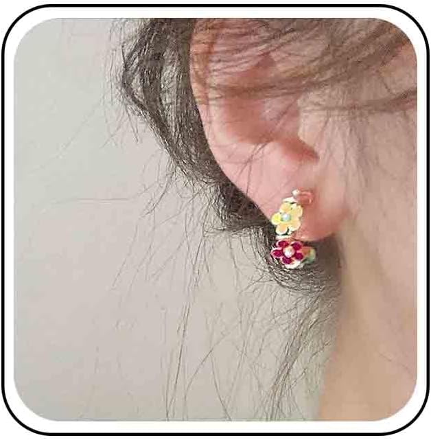 Andelaisi Boho Daisy Flower Hoop Earrings Colorful Flower Earrings Rainbow Flower Half Hoop Earrings Small Hoop Daisy Drop Earrings Jewelry for Women