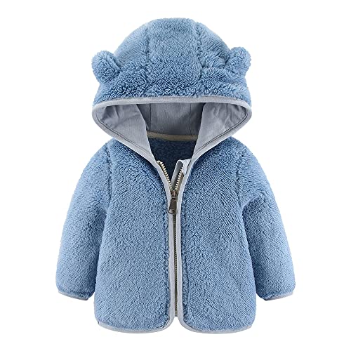 Image of Newborn Infant Baby Boys Girls Cartoon Fleece Hooded Jacket Coat with Ears Warm Outwear Coat Zipper Up