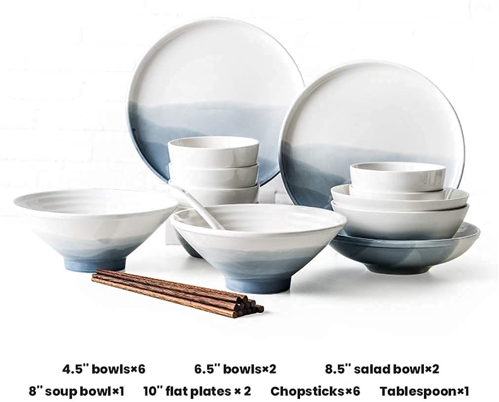 Set di stoviglie Set di Piatti Set di Piatti in Ceramica 20 Pezzi in Porcellana in Stile Giapponese | Ciotola per Cereali Cucchiaio Piatto per Regali di Nozze