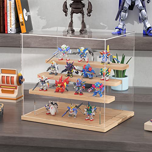 Display Case, Innoaura Acrylic Display Case Box With Clean Stuff And Sticker, 4 Tier Wood Base Display Cases For Collectibles, Action Figure Display Case For Doll Toy Mini Figure (11.8X8.7X11 Inch) #TOP3
