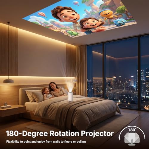 Image of Mini Projector with WiFi and Bluetooth, Portable Movie Projector Support 1080P, Auto Keystone,210 Rotation, Smart Projector Compatible with HDMI Phone for Bedroom