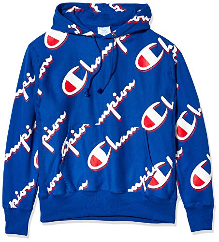 Champion LIFE Men's Reverse Weave PO Hood-AOP, Drop Shadow Script surf The Web, Medium