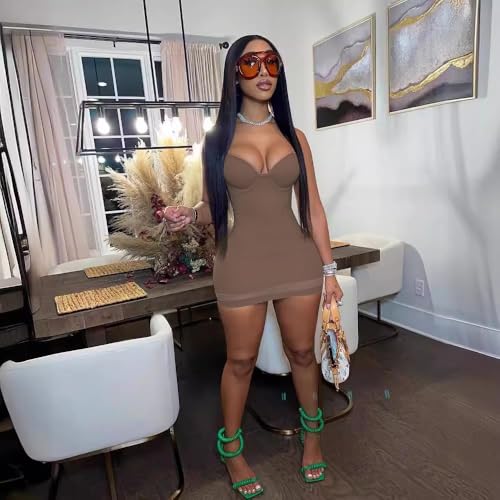Image of Sexy Bodycon Mini Dress for Women Sweetheart Neck Spaghetti Strap Mesh Hem Party Club Night Out Short Dresses
