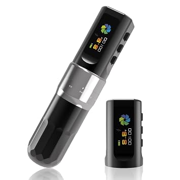 YILONG Wireless Tattoo Machine F3 Rotary Tattoo Pen Machine with 2PCS 2000mAh Batteries 6 Strokes Length Tattoo Battery Pen Coreless Motor LED Digital Display Tattoo Gun for Tattoo Artist Silver