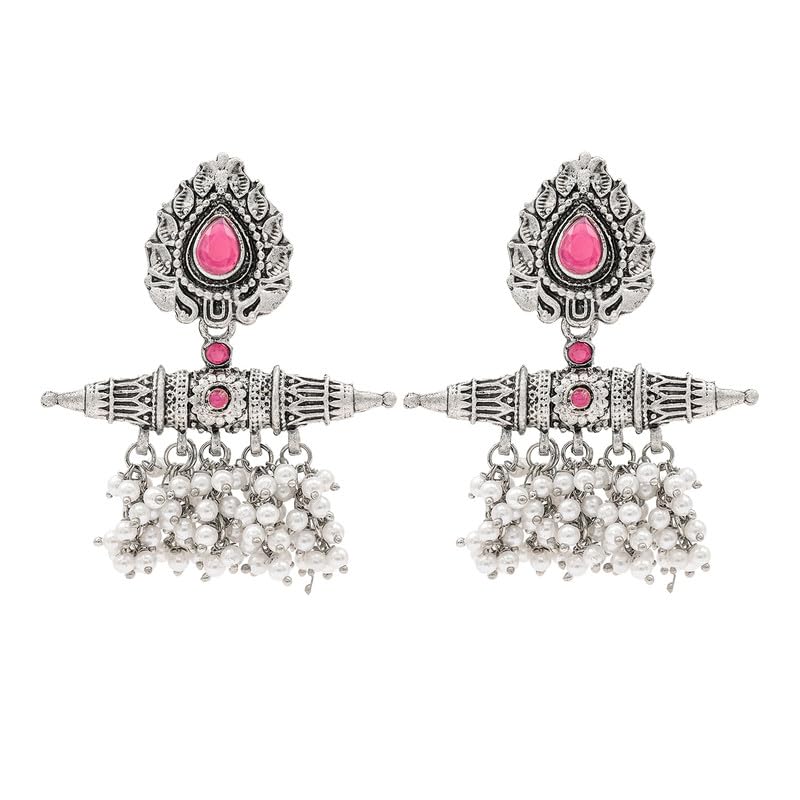 Shining Jewel Traditional Indian Matte Antique Oxidised Silver CZ, Crystal Studded Drop Earring For Women - Maroon (SJE_216_M) (B0D98F8SV9) Amazon Price History, Amazon Price Tracker