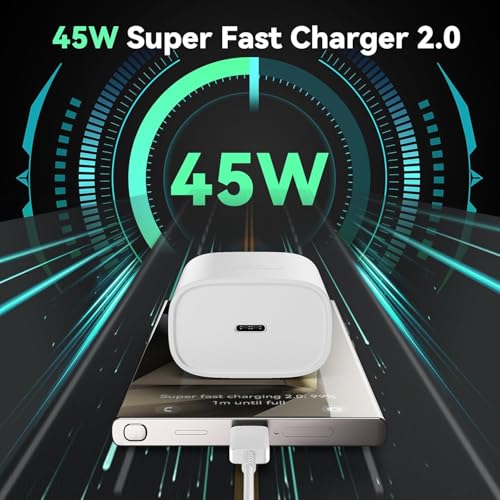 Image of Samsung 45W Superfast Charging Kit (Adapter + 2M USB-C Cable) - White | Compatible with Galaxy S25 Edge, S25, S24 Ultra, S24+, S23 Ultra, S23 FE, S22, S21 FE, Z Fold /Flip 5 /4, Tab, A /M /F Series