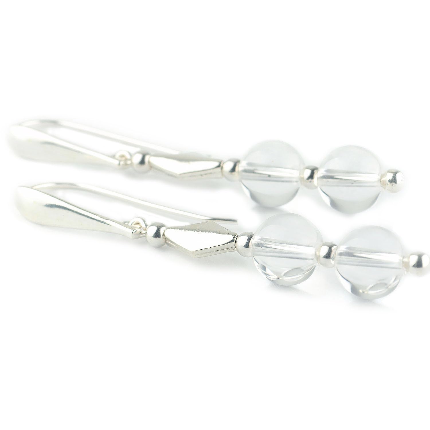 Pendientes de Cuarzo (Cristal de roca) y Plata de Ley largos y transparentes de 56 milímetros de largo