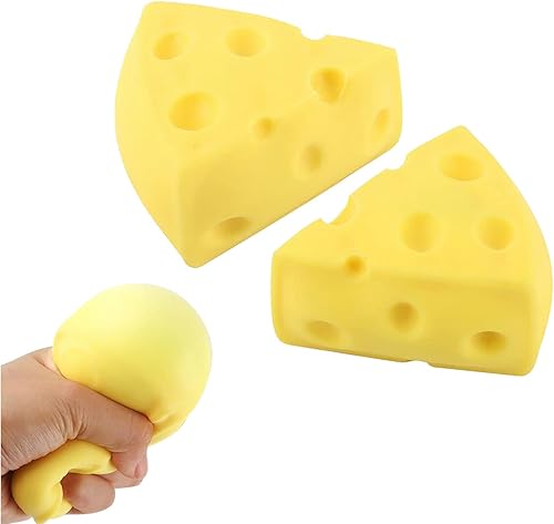 Pelota antiestrés de queso simulado, paquete de 2 juguetes para apretar, reductor de ansiedad, juguete sensorial divertido para niños y niñas (2)