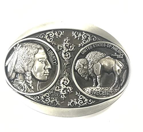 Native Indian Design Handmade Mens Leather Belt With Buffalo Nickle Design Buckle Western Work Casual 1.5" Wide Color Cocoa Brown (32) #TOP7