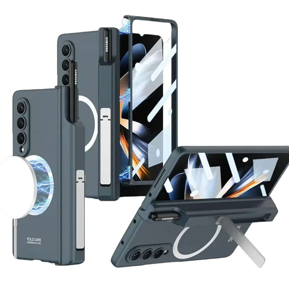 Funda Magnética para Samsung Galaxy Z Fold 5 4 3 Funda Admite Carga Inalámbrica con Membrana de Carcasa con Ranura para Bolígrafo para Funda Z-Fold3, Verde 2, para Samsung Galaxy Z Fold 5