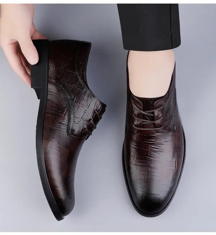 Oxford Shoes for Men Lace Up Round Burnished Toe Leather Derby Shoes Block Heel Rubber Sole Low Top Non Slip Party4