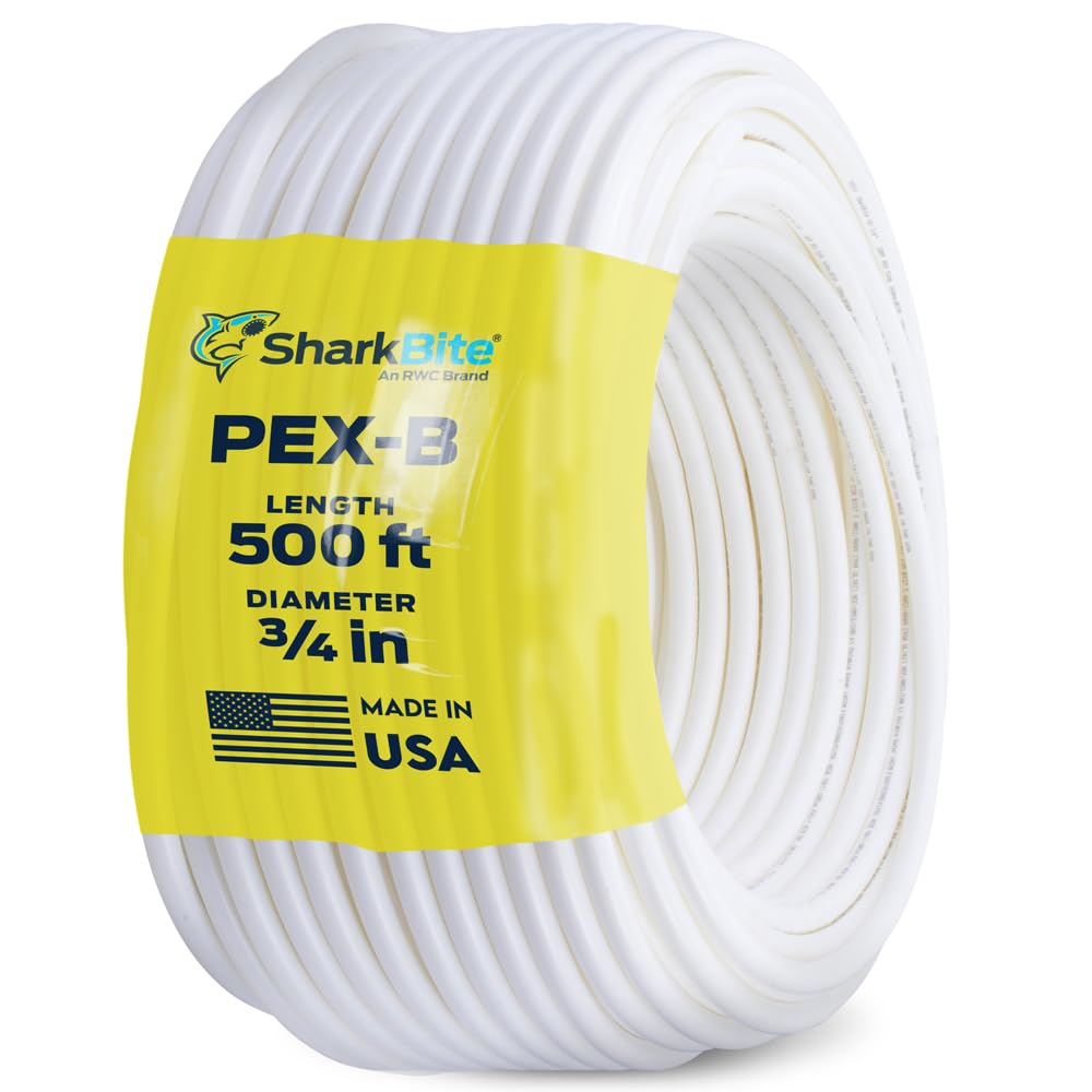 SharkBite 3/4 Inch x 500 Feet White PEX-B, PEX Pipe Flexible Water Tubing for Plumbing, U870W500