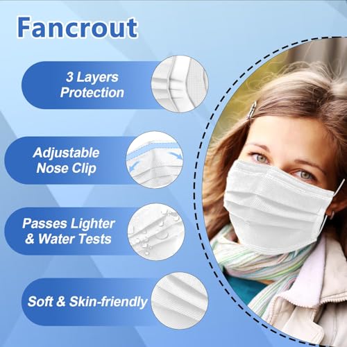 Image of 100Pcs White Disposable Face Mask,3 Ply Masks with Soft Ear loops