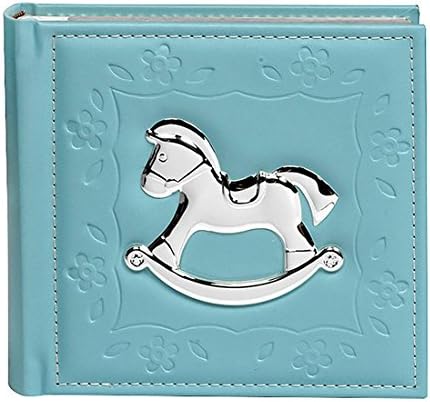 Blue Baby BOY Memory Book Photo Album with Silver Rocking Horse 80 x 6x4 (10x15)