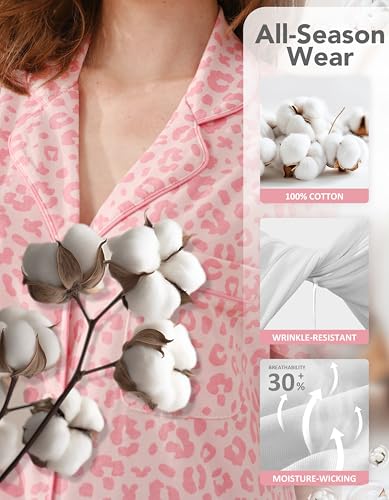 Image of NAP BOUND 100% Cotton Pajamas for Women Sets 2 Pieces Pjs Button short sleeves with Pockets Soft Sleepwear Loungewear XS-XXL