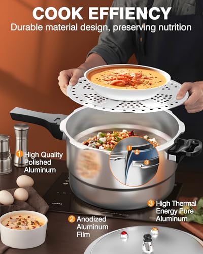 Image of WantJoin 4QT Aluminum Pressure Cooker w /Release Valve & Multiple Protective Devices,Pressure Canner Compatible with Gas & Induction Cooker,Canner Rack Included