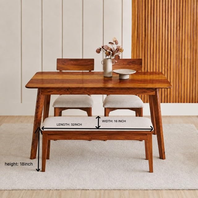 Image of UK FURNITURE Alexaa Solid Sheesham Wood 4 Seater Dining Set | Wooden Dining Table Set with Cushioned Chairs for Dining Room Home & Office, Hotels Restaurant - Honey B4s