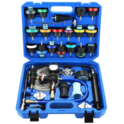DASBET 28PCS Pressure Leakage Tester Vacuum Cooling System Purge Coolant Refill Tool Kit Universal Automotive Water Tank Leak Test Detector Compatible for Many Vehicles