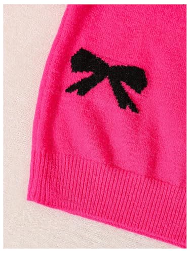Image of BEAUDRM Girl's Cute Bow Sweater Crew Neck Long Sleeve Drop Shoulder Loose Pullover Tops