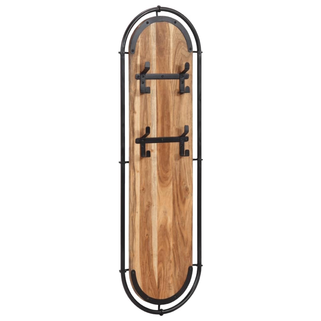 Appendiabiti da parete in legno di acacia massiccio con 4 ganci in ferro, set da 2 pezzi, per corridoio e ingresso, salvaspazio, appendiabiti, giacche e borse, 34 x 110 cm