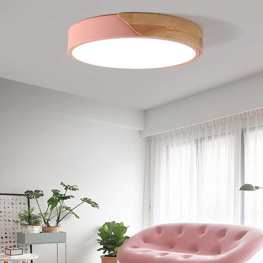 lamp Lampa sufitowa LED do montażu podtynkowego 36 W z możliwością przyciemniania, drewniana okrągła, bardzo cienka oprawa oświetleniowa do kuchni, sypialni, salonu, przedpokoju z pilotem - ciepłe