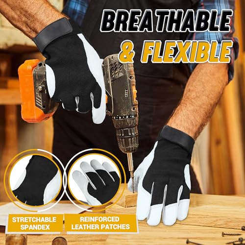 Image of HANDLANDY Work Gloves for Men & Women, Utility Mechanic Working Gloves Touch Screen, Flexible Gardening Gloves for Yard