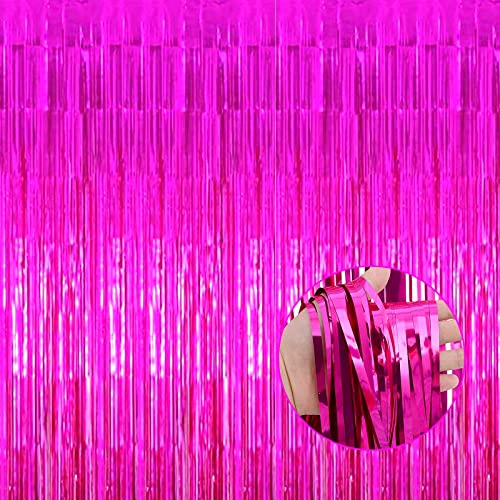 Image of 4 Pack Fuchsia Foil Fringe Curtain Backdrop,3.28Ft x 8.2Ft Metallic Tinsel Foil Fringe Streamer Curtains for Party,Photo Booth Props,Birthday,Graduation Decoration Party Supplies