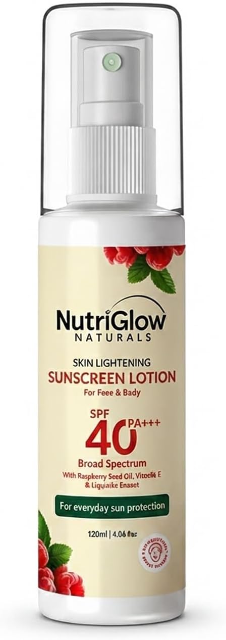 Naturals Skin Lightening Body Sunscreen Lotion for Face & Body | SPF 40 PA+++ | Broad Spectrum UVA & UVB Protection | With Liquorice Extract, Raspberry Seed Oil & Vitamin E | Lightweight, No White Cast, Non-Greasy | For Men & Women | All Skin Types- Oily, Dry, Sensitive |120 ml