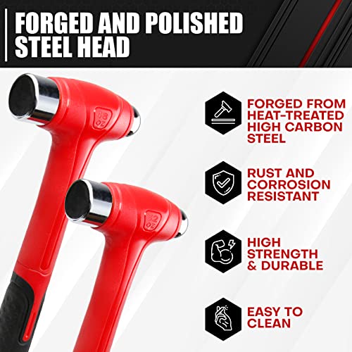 C&T 3 Piece Ball Peen Hammer, 16Oz 32Oz 48Oz, Fiberglass Handle Hammer For Ball Peen, Blow Striking Ball Pein Hammer Handle Tool With Forged Steel Construction & Shock Reduction Grip For Metal Working #TOP1