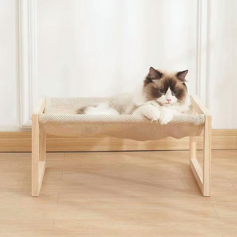 Cat Hammock Bed, Elevated Pet Bed Breathable Hanging Nest with Detachable Cover and Heavy Duty Iron Frames Cat Cooling Cot