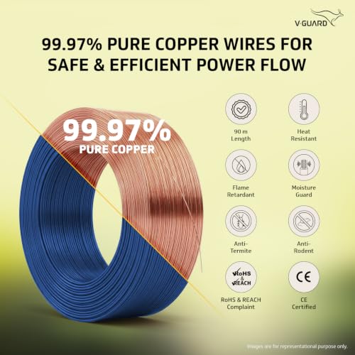 Image of V Guard Superio+ Eco Safe Triple Layered HRFR PVC Wiring Cables (Blue, 1 Sqmm)