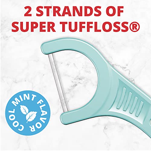 Plackers Twin-Line Dental Flossers, Cool Mint Flavor, Dual Action Flossing System, Easy Storage, Super Tuffloss, 2X The Clean, 75 Count #TOP4