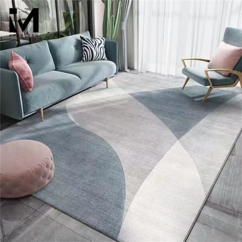 Tapis de salon lavable design géométrique gris-bleu antidérapant - 2
