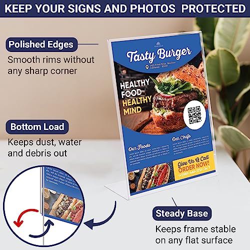 Slant Back Acrylic Sign Holder 5X7 - Clear Picture Frame Stand 6 Pack, 5 X 7 Photo Frames Display For Sign, Menu, Document, Picture, Flyer, And More. Slant Ad Photo Frame Display Holders #TOP3